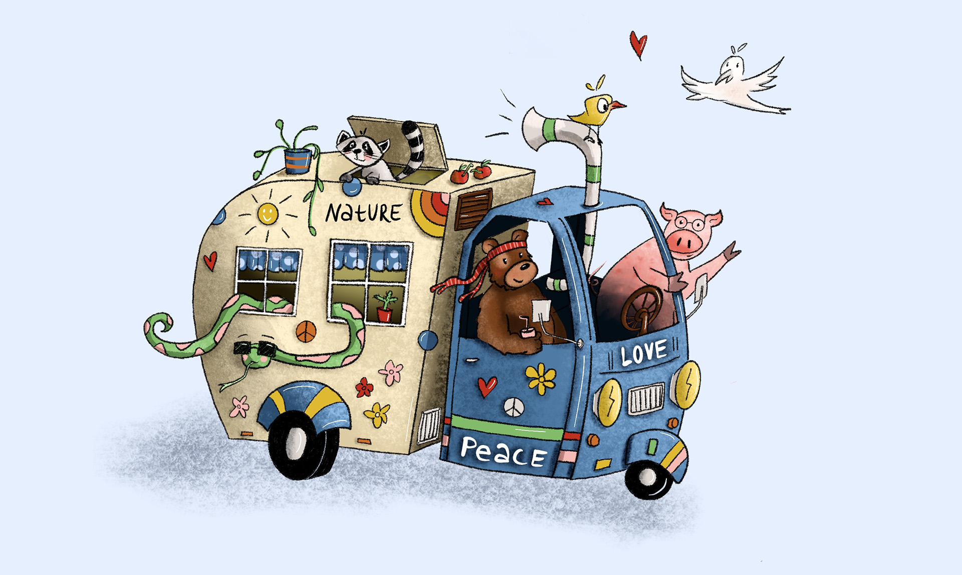 hippie tiere im camper